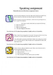 English Worksheet: Three speaking assignments