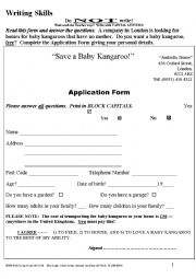 English Worksheet: APPLICATION FORM 002 Baby Kangaroo