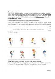 English Worksheet: TEST SPORTS EIGHTH GRADE