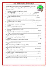 English Worksheet: FCE - SENTENCE TRANSFORMATION - USE OF ENGLISH