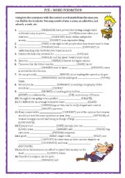 English Worksheet: FCE - WORD FORMATION with key