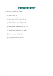 English Worksheet: Present perfect: Is the sentence right? Why?