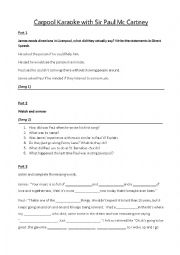 English Worksheet: Carpool Karaole with Pau Mc Cartney (The late late night show James Corden)