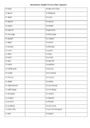 English Worksheet: Intermediate English Verbs & Their Opposites