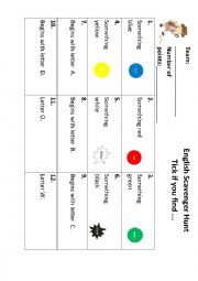 English Worksheet: Scavenger hunt English