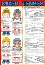 English Worksheet: MIXED TENSES (present simple, present continuous, past simple, past continuous). Rules + Ex + KEY.