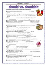 English Worksheet: GRAMMAR REVISION - SHOULD OR SHOULDNT - FOOD