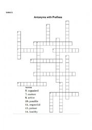 Antonyms with Prefixes Crossword