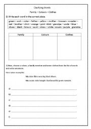 English Worksheet: Clasifying words