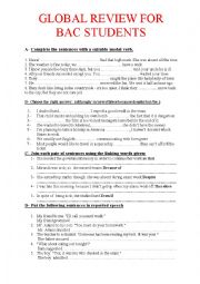 English Worksheet: Global review for bac students, very interesting