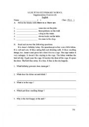 English Worksheet: primary 2 worksheet