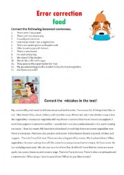 English Worksheet: Food, error correction