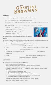 THE GREATEST SHOWMAN - MOVIE WORKSHEET