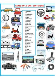 English Worksheet: PARTS OF A CAR  MATCHING       SET 2 OF 3