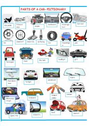 English Worksheet: PARTS OF A CAR PICTIONARY     SET 1 OF 3