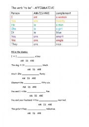 English Worksheet: To be - present tense - affirmative, negative, and interrogative forms