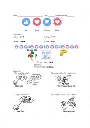 English Worksheet: I like/dislike/love/hate