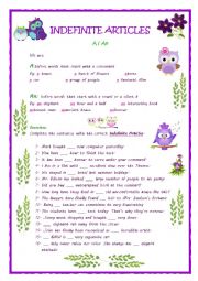 English Worksheet: Indefinite Articles