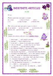 English Worksheet: Indefinite Articles