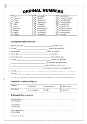 English Worksheet: Ordinal numbers