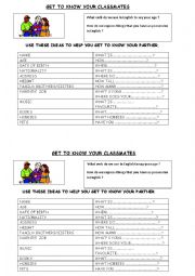 English Worksheet: Ice breaker, getting to know your partner