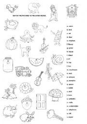 English Worksheet: Match the words with the alphabet letters