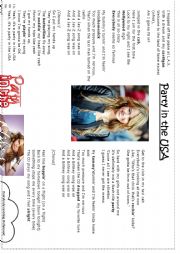 English Worksheet: Party in the USA, Miley Cyrus