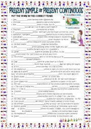 Present simple or present continuous with key - ESL worksheet by spied ...