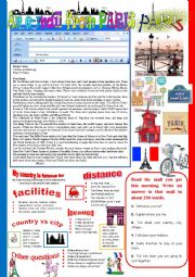 English Worksheet: An e-mail from Paris. Reading and semi-guided writing.