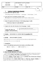 English Worksheet: A mid semester test 9th form