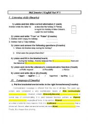 English Worksheet: MID SEMESTER 2 eNGLISH TEST 1 FOR 9TH FORM
