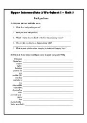 English Worksheet: Backpacking