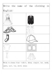 English Worksheet: Clothing Vocabulary