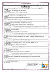 English Worksheet: Rephrasing (5) 11th (several grammar structures)(With KEY)