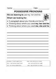 English Worksheet: Possessive Pronouns Writing Activity