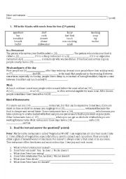 English Worksheet: restaurant text