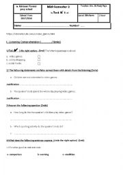 English Worksheet: SEMESTER 2 TEST 1 GRADE 9