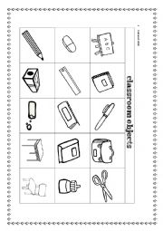 English Worksheet: Classroom Objects 