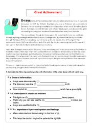 English Worksheet: Great Achievement-Reading Comprehension & Writing Task