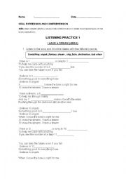 English Worksheet: I have a dream