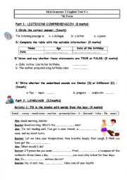 English Worksheet: MID SEMESTER 2 ENGLISH TEST 1 FOR 7TH FORM