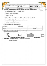 English Worksheet: mid-semester2 test 1 Tunisian pupils 8th form