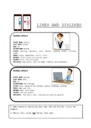 English Worksheet: likes and dislikes