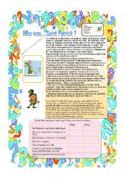 English Worksheet: Who was Saint Patrick ?