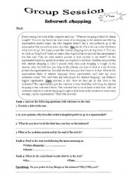 English Worksheet: group session internet shopping