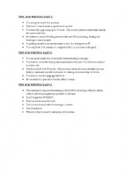 English Worksheet: Tips writing parts 1,2,3 PET