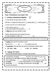 English Worksheet: test1 semester2 8th form