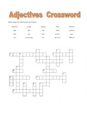 English Worksheet: adjectives crossword