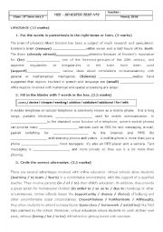 English Worksheet: 3rd form test second semester 