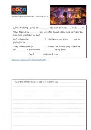 English Worksheet: COCO GETTING INSPIRED